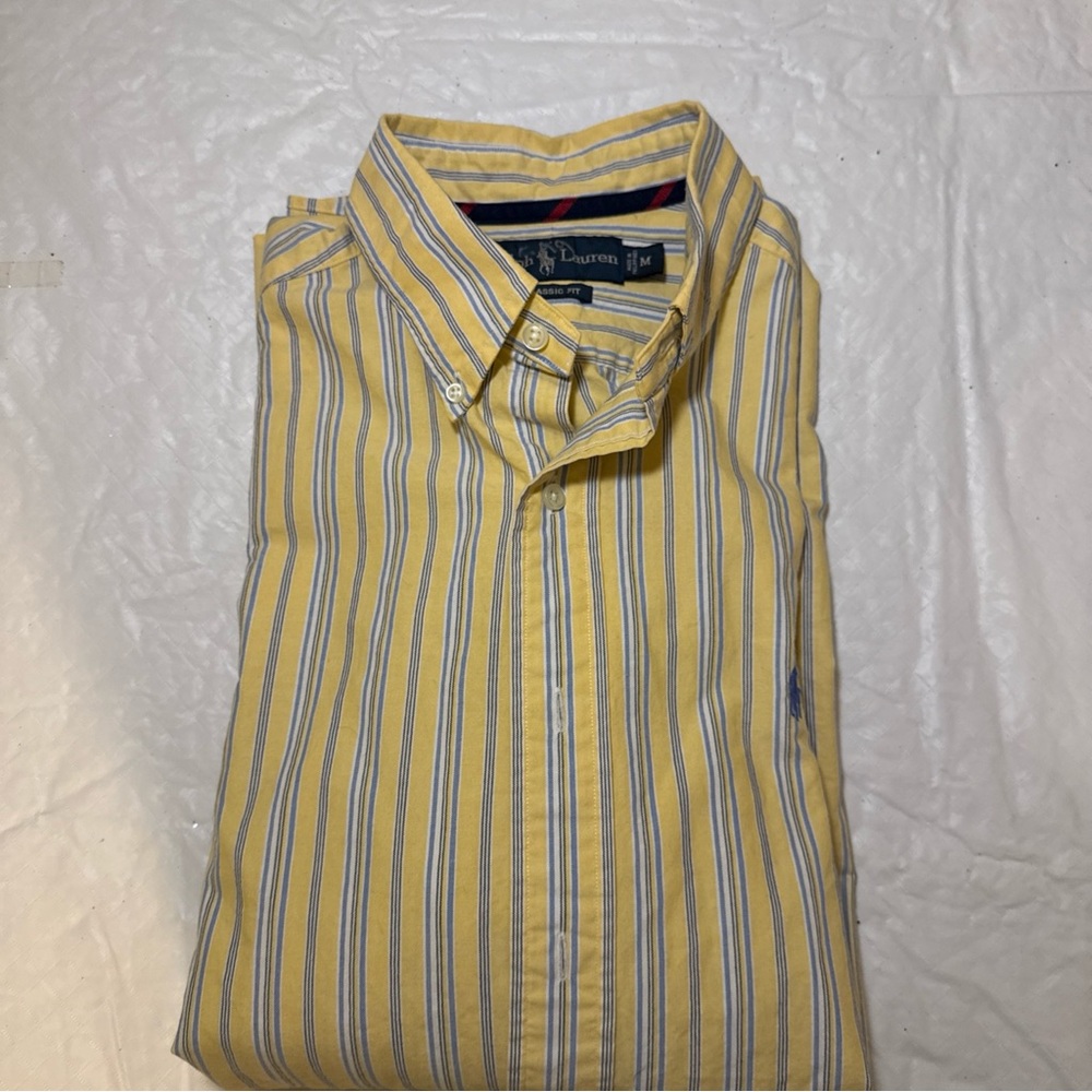 Ralph Lauren Men's Shirt with Yellow and Blue Stripes